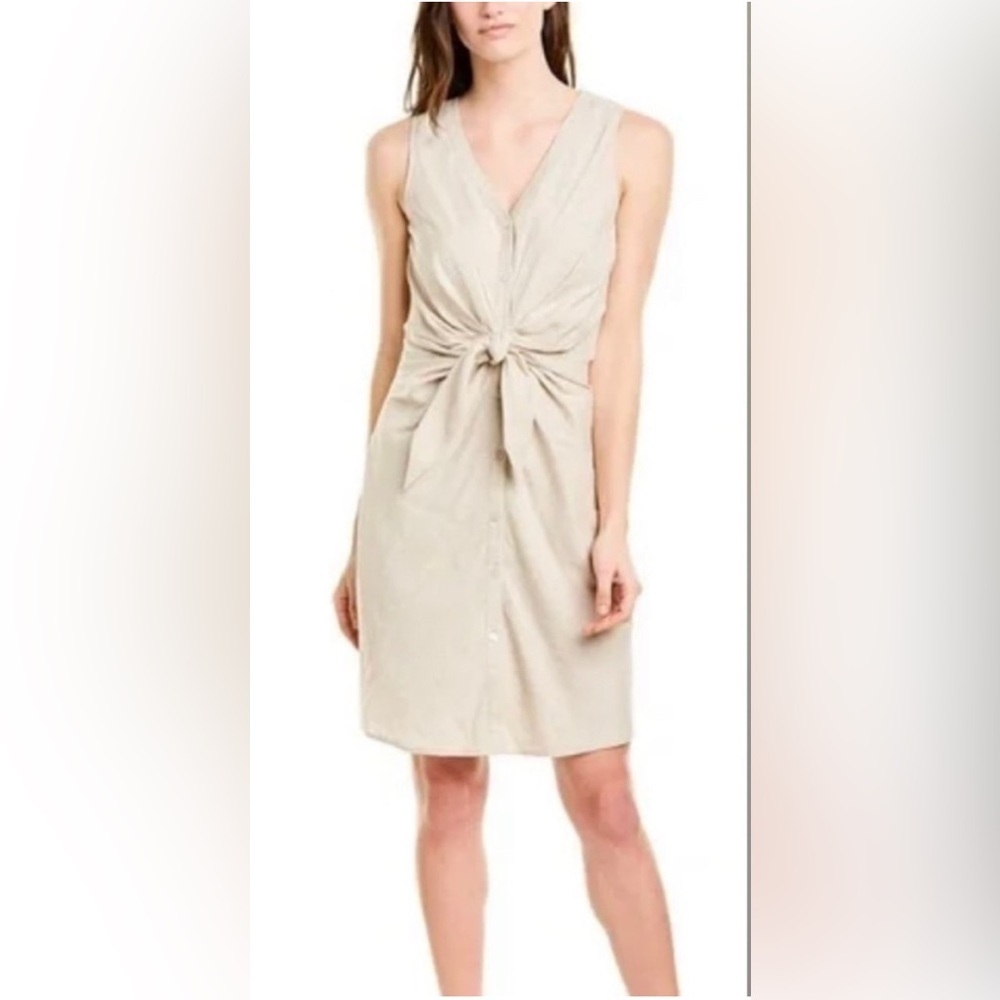 Sleeveless Tie-Front Mini Dress in Light Beige